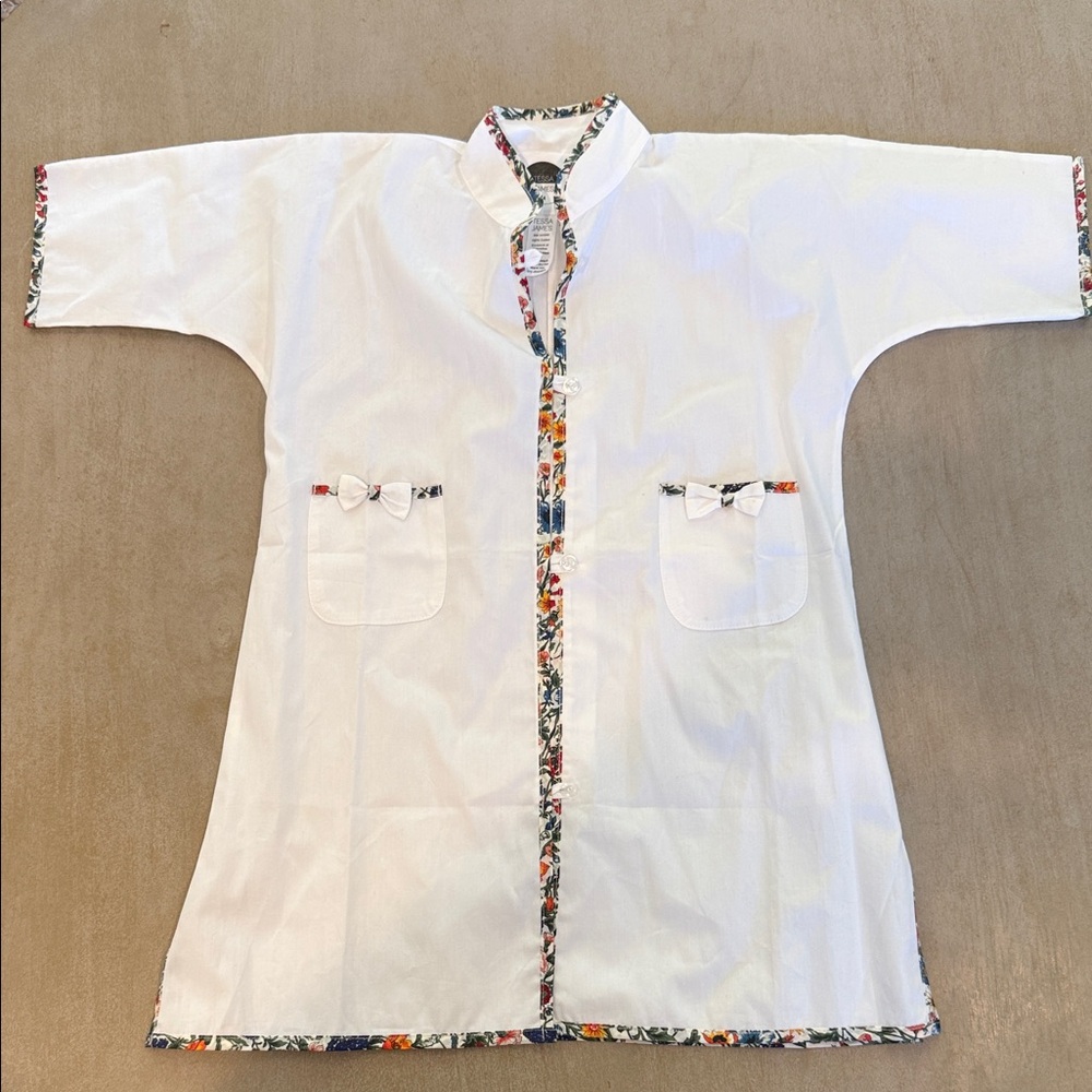 Kids White Button-Front Shirt with Floral Trim